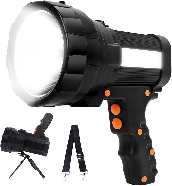 Powerful Spotlight - Super Bright 6000 Lumen Rechargeable Flashlight with 3 Light Modes, Long