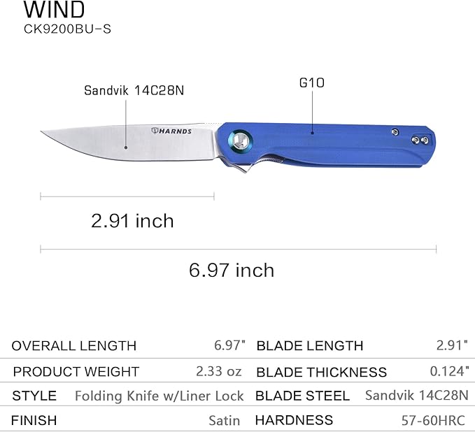 Wind Pocket Knife Flipper Sandvik Steel G10 Handle Folding Knife Ball Bearing with 2-Position Clip