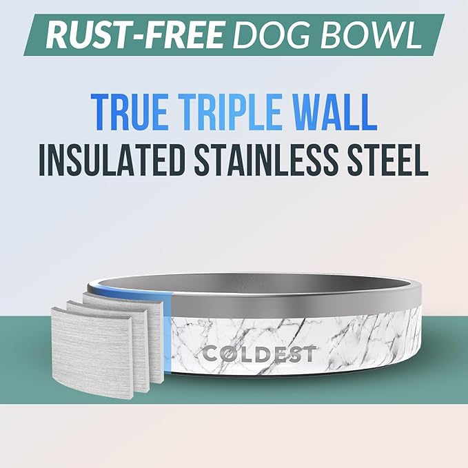 Coldest Dog Bowl - Anti Rust Metal, Non Slip, 3 Layers Insulated Stainless Steel Dog Bowls - Spill