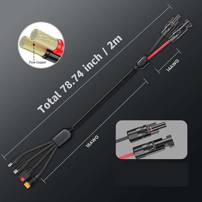 Universal 4-in-1 Solar Connector Kit, 16 AWG to Anderson XT60 DC7909 DC5521 Solar Extension Cable