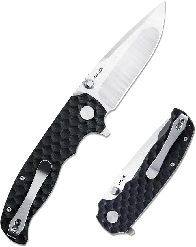 Men's Folding Pocket Knife – 3.4" Sandvik 14C28N Blade G10 Handle Ceramic Bearings Liner Lock Deep