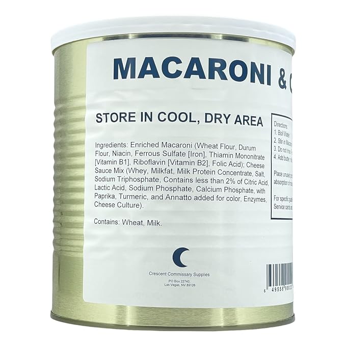 Military Surplus Freeze-Dried Uncooked Macaroni and Cheese – 24 Servings per Can – 58 oz – Easy