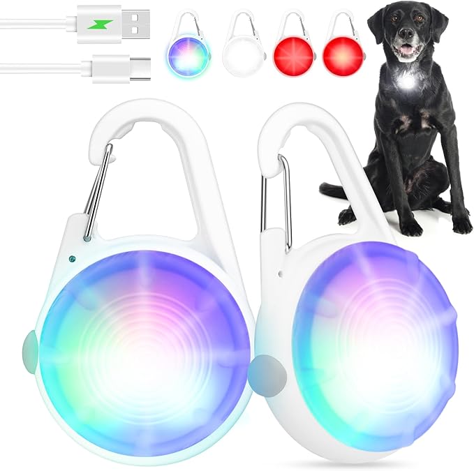 2Pack Dog Lights for Night Walking Dog Collar Light Clip on Glow in The Dark with 4Modes & RGB