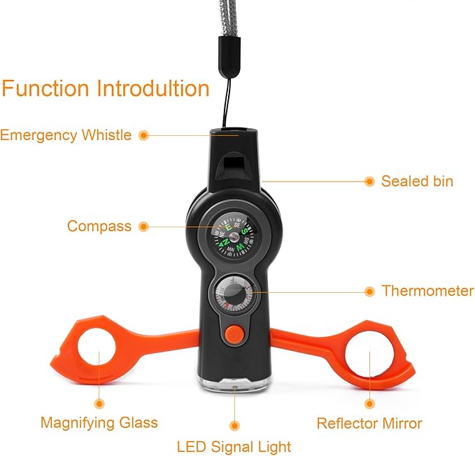 Emergency Survival Function Whistle, Outdoor Multifunctional Tool Safety Whistle with Lanyard
