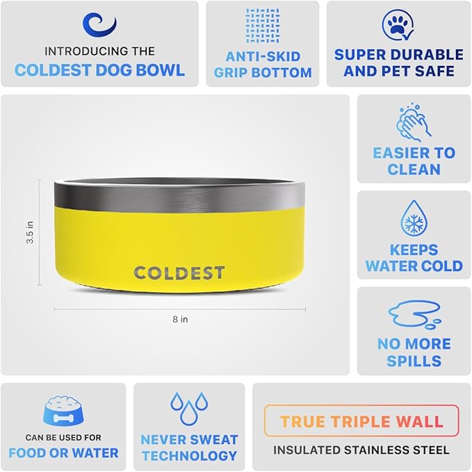 Coldest Dog Bowl - Anti Rust Metal, Non Slip, 3 Layers Insulated Stainless Steel Dog Bowls - Spill