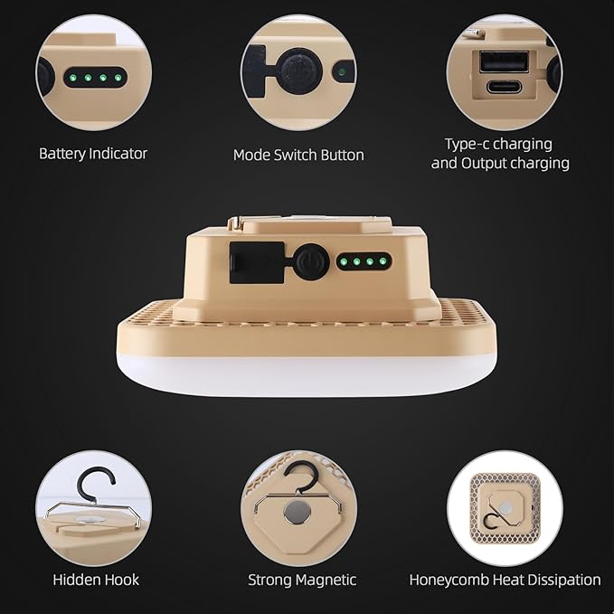 10800mAh Rechargeable Hanging Tent Light with Magnet, 30W 4000LM LED 4 Color Lighting Modes Camping