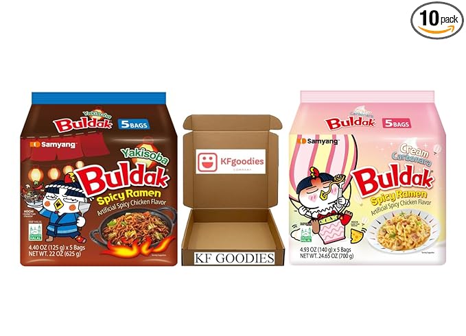 KF GOODIES Korean Ramen Variety Pack Gift Box (10 Count) – Spicy Buldak Noodle Assortment for