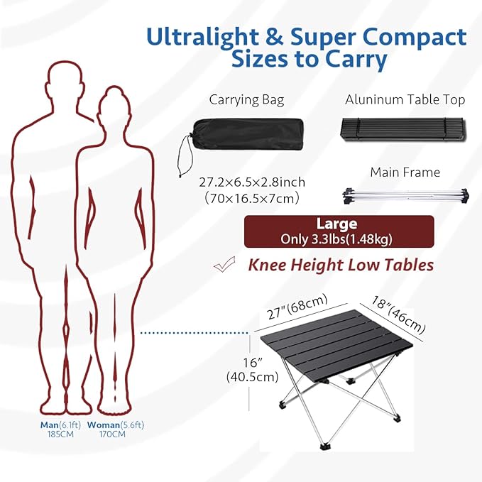 Grope Portable Camping Table with Aluminum Table Top, Folding Beach Table Easy to Carry, Prefect
