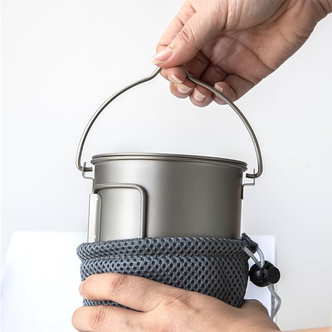 750ml/26oz Titanium Camping Pot with Lid and Foldable Handle, Ultralight Camping Mug for Hiking