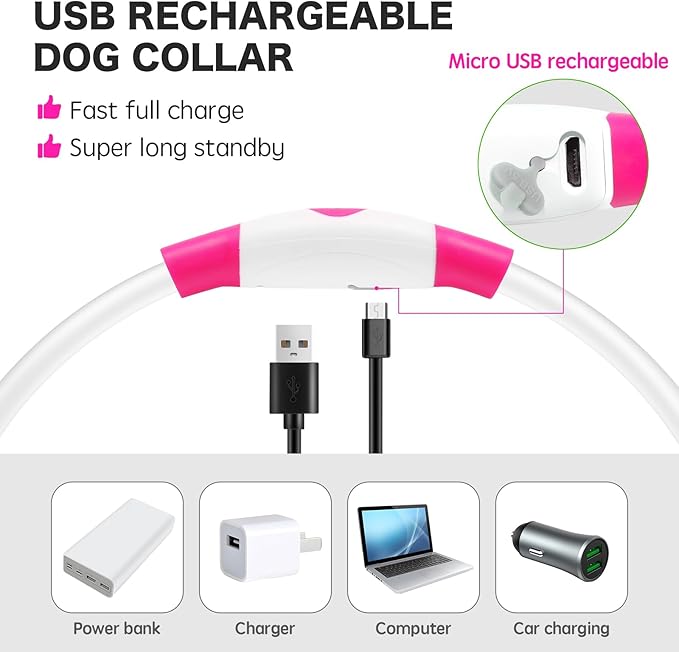 BSEEN Light Up Dog Collar - Rechargeable LED Dog Collar - Waterproof TPU Cuttable Glowing Pet