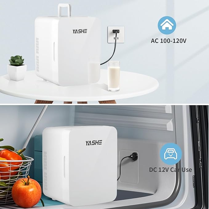 Mini Fridge, 10 Liter/12 Cans Skincare Fridge for Bedroom, 110V AC/ 12V DC Thermoelectric Cooler
