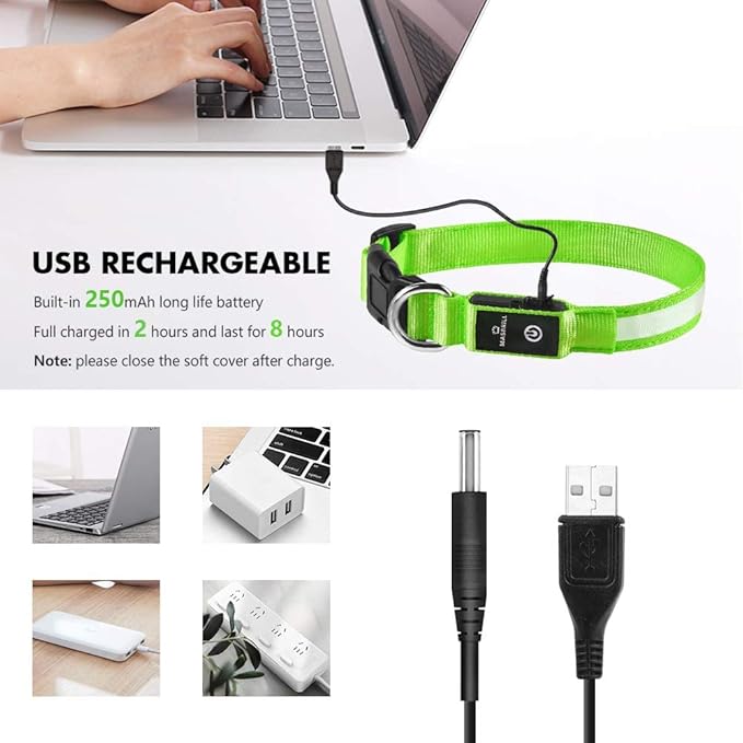 MASBRILL LED Dog Collar - Light Up Dog Collars Rechargeable - Waterproof Night Walking Glowing Dog