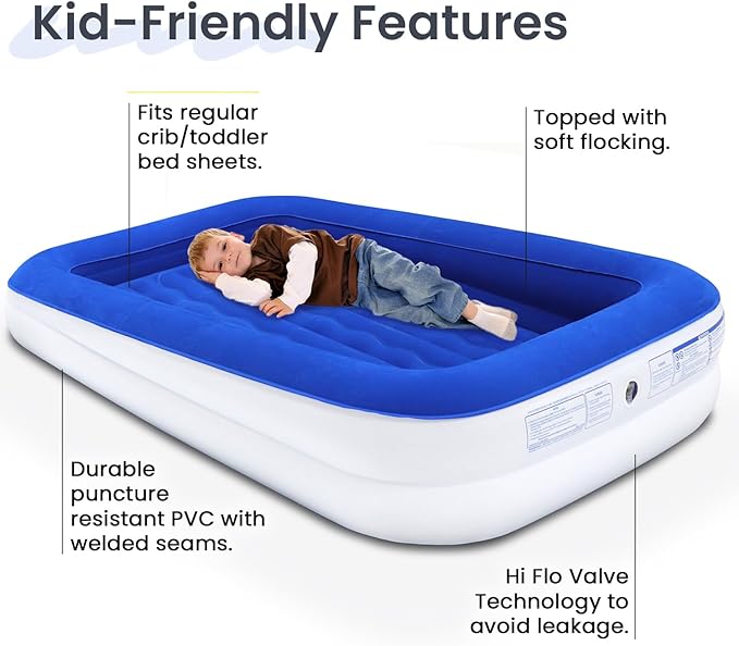 King Koil Luxury Toddler Inflatable Child Airbed, Travel Bed with Built-in Safety Bumper, Portable