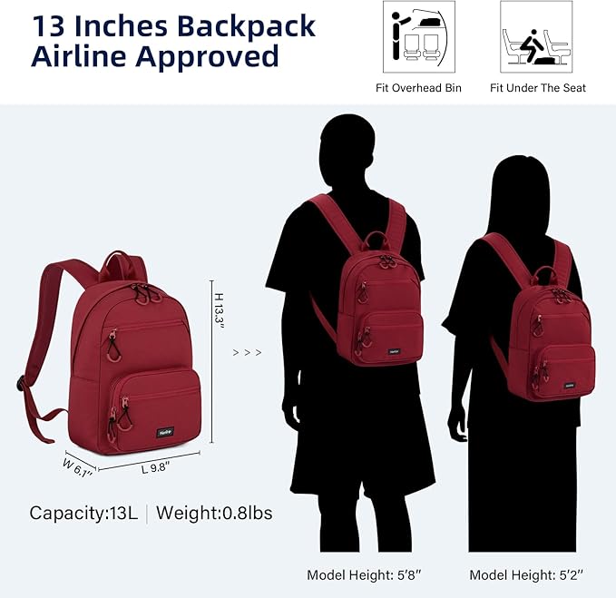 Carry On Travel Backpack For Men Women, 13 Inch Small Mini Work Bag Personal Item Backpacks