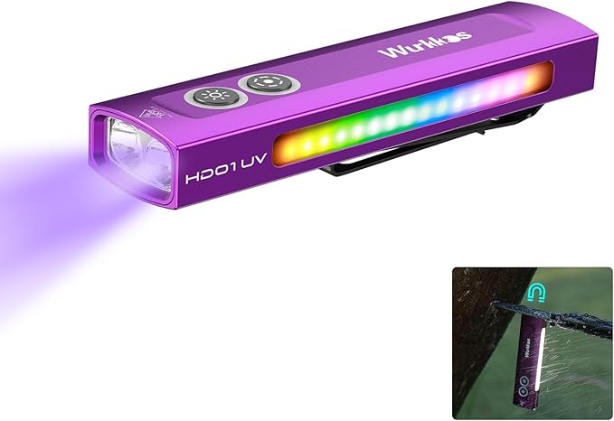 Wurkkos HD01 UV Flashlight, Rechargeable EDC Flashlight, Led Flashlight with 365nm UV Light, 1200