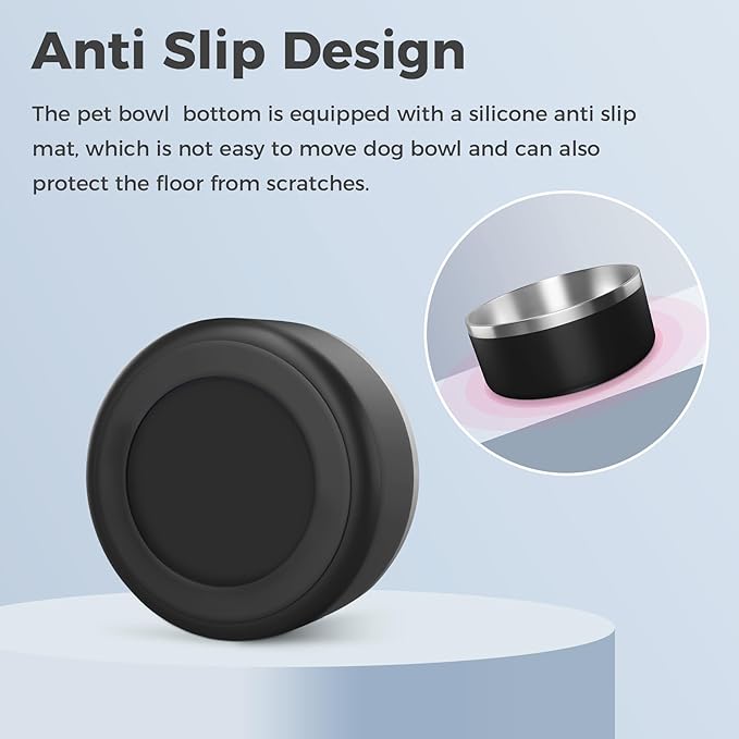 Dog Bowl, Stainless Steel Dog Food and Water Bowl with Non Slip Quiet Bottom, Easy to Clean
