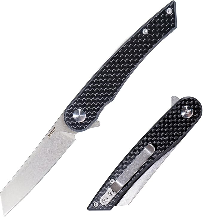 Folding Pocket Knife, 2.79??14C28N Steel Blade Carbon Fibre Handle Flipper Liner Lock Small Praxis