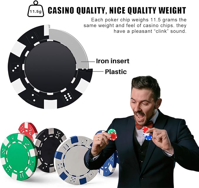 100PCS Black Poker Chips, Casino Poker Chips Set, 11.5 Gram Plastic Poker Chips Clay Blank Game
