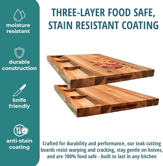 EcoDecors, Teak Cutting Board 24x18, FSC Certified Edge Grain Wood Reversible Butcher Block with