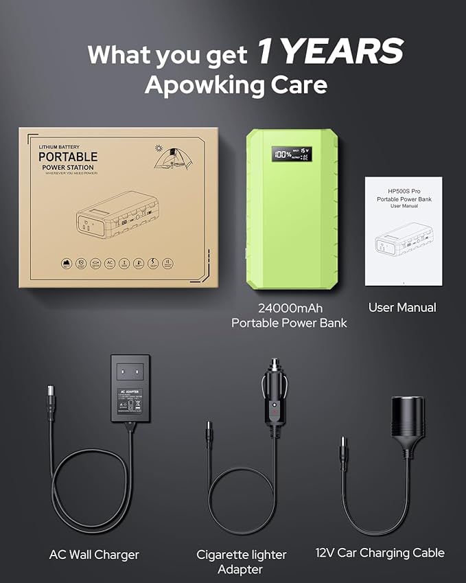 Apowking Power Bank with AC Outlet,65W Portable Laptop Battery Bank Fast Charging,88.8Wh/24000mah
