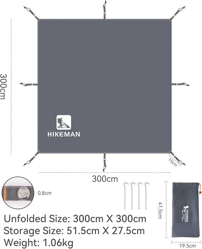 Hikeman Tent Footprint - Waterproof Camping Tarp, Heavy Duty Tent Floor Saver, Ultralight Ground
