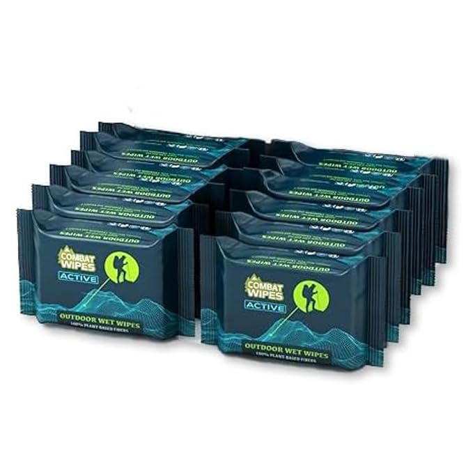 Combat Wipes ACTIVE Outdoor Wet Wipes - Extra Thick Camping Gear, Biodegradable, Body & Hand