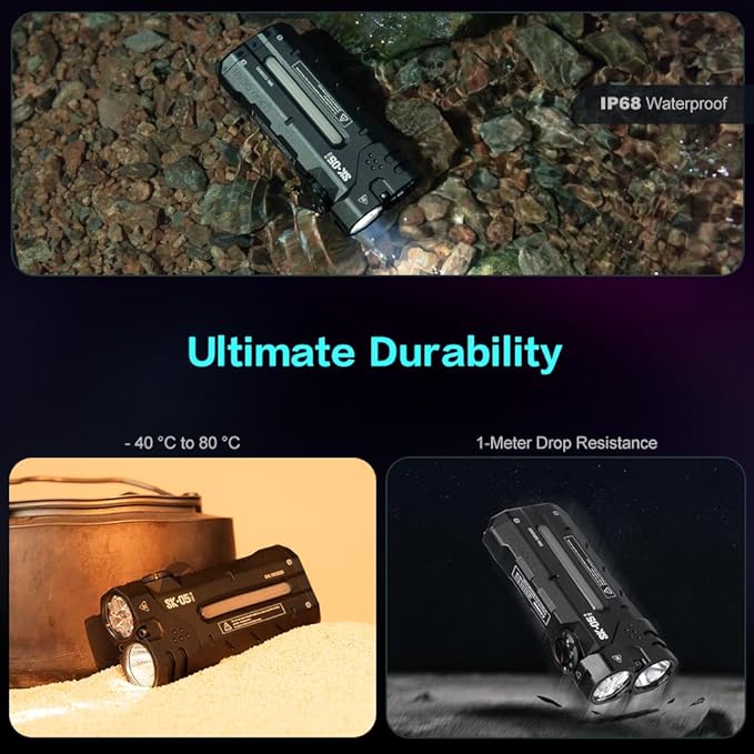 SK05 2850 LM Rechargeable Flashlight with 6000mAh Power Bank, IP68 Waterproof EDC Flashlight
