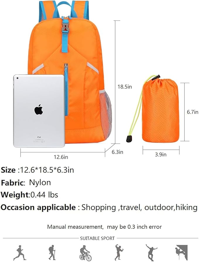 25L Foldable Hiking Backpack Lightweight Packable Basic-Daypack Collapsible Bag Water-Resistant