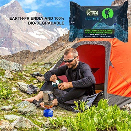 Combat Wipes ACTIVE Outdoor Wet Wipes - Extra Thick Camping Gear, Biodegradable, Body & Hand