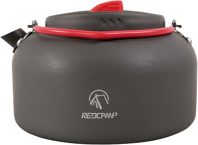 REDCAMP 1.4L Medium Outdoor Camping Kettle, Aluminum Water Pot with Carrying Bag, Compact