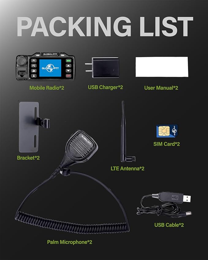 Global-PTT 2-Pack Push-to-Talk Over Cellular (PoC) Mobile Radios Walkie Talkies - 4G LTE Nationwide