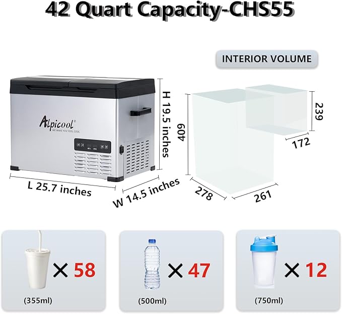 Alpicool CHS55 Dual Temperature Control 12 Volt Refrigerator 42 Quart Portable Car Fridge Freezer