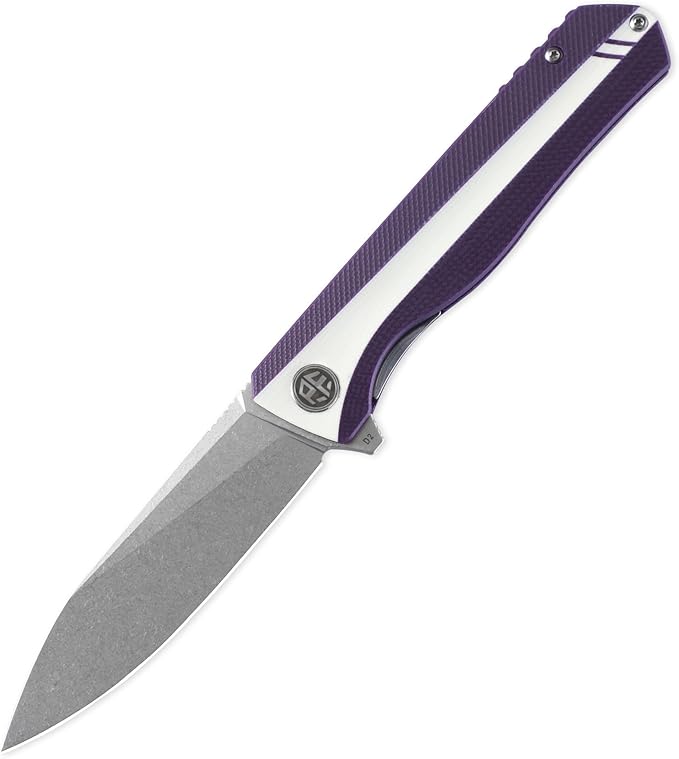 Petrified fish PF818,3.54" D2 Blade,104g G10 Handle Flipper Folding knife (Stonewash, White and