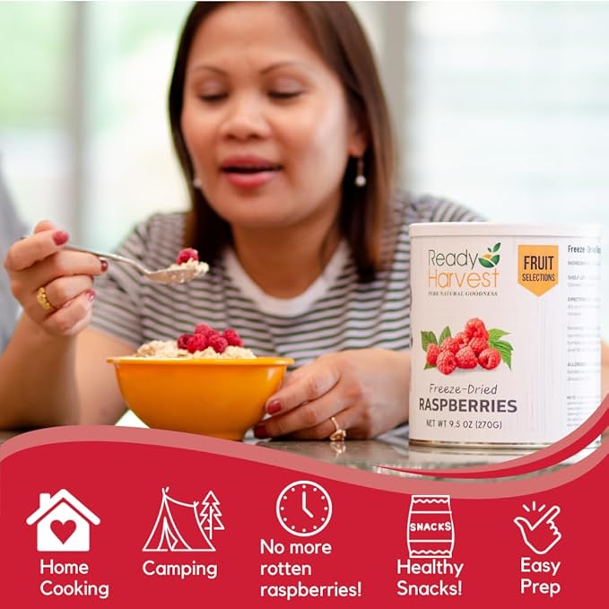 Ready Harvest Freeze Dried Food - Raspberries | Emergency Snacks | Long-Term Storage | #10 Can |