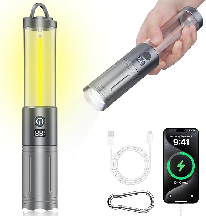 2 in 1 LED Camping Lantern, 2500mAh Rechargeable Camping Light, 6 Modes Outdoor Flashlight Lantern