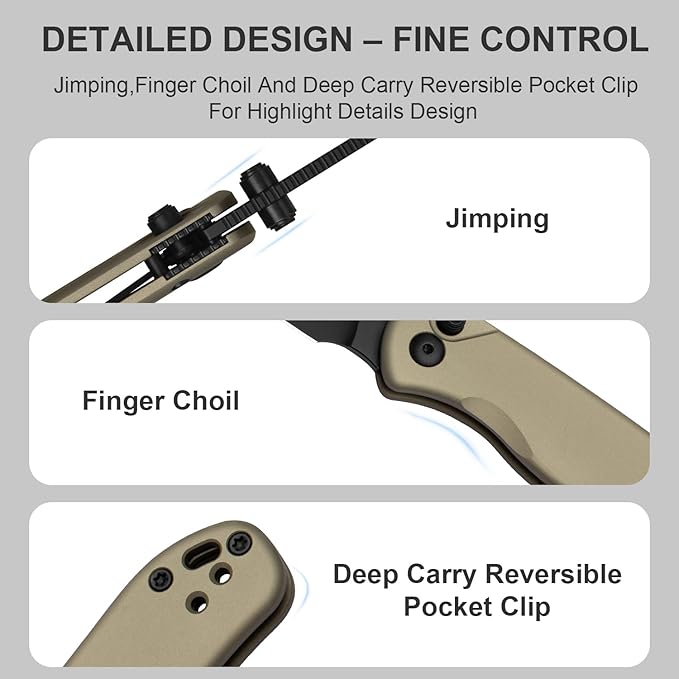 Kizer Drop Bear 2 Pocket Knife, 2.92" Nitro-V Drop Point Blade Folding Knife with Tan Aluminum