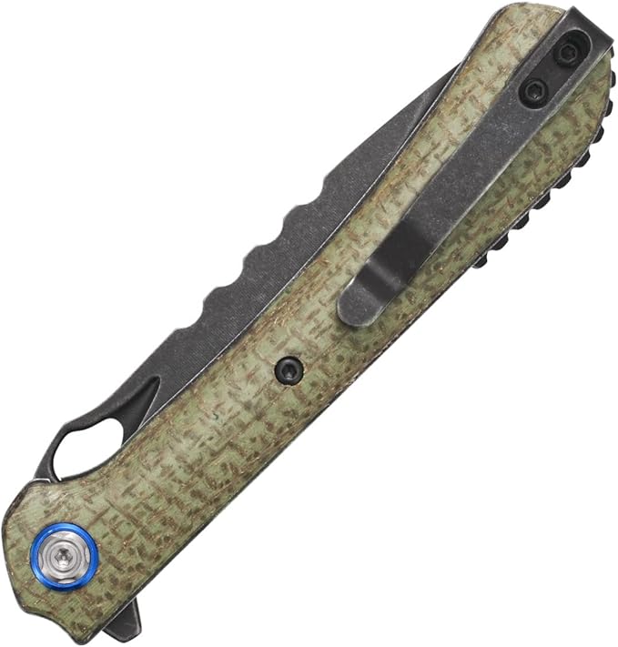 Sitivien ST145 Folding Pocket Knife,Black Stonewashed 14C28N Steel Blade,Micarta Handle EDC Tool