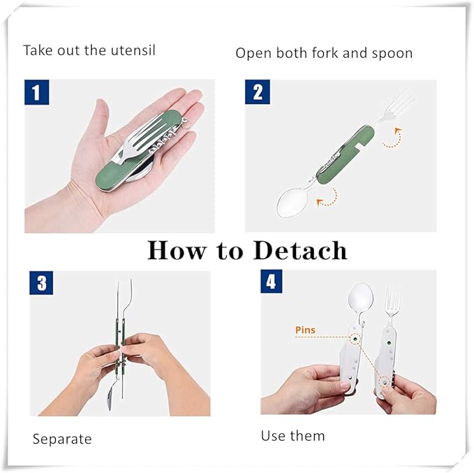 Cluck 6-in-1 Multi-Function Camping Utensil Flatware Set Detachable Spoon Fork Knife Combo Mess Kit