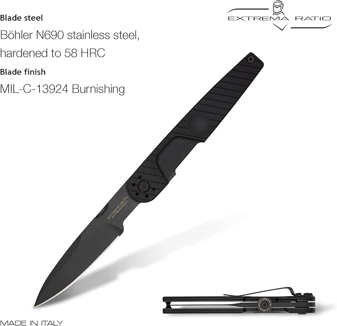 Extrema Ratio - LKU01 (Urban Dark), Böhler N690 Steel Blade 58 HRC, Black Burnished Finish, Smooth