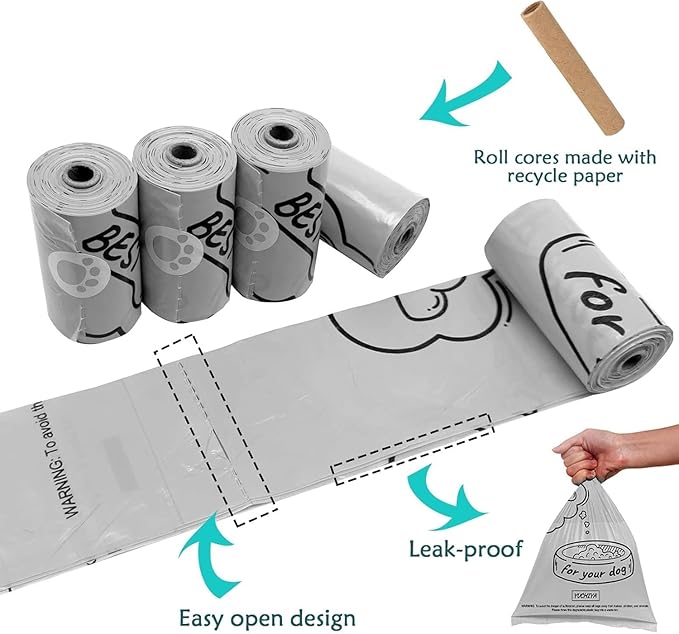 Dog Poop Bags Holder with LED Flashlight|Pet Waste Bags Dispenser for Leash|Doggie Potty Bags