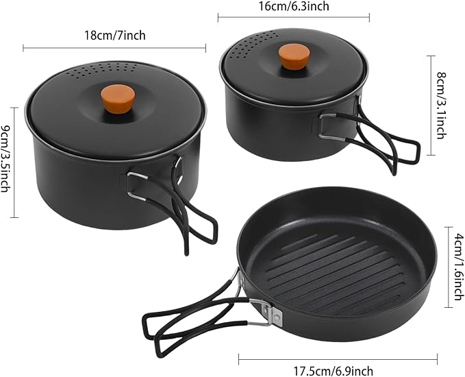 Camping Cookware Set, Camping Cooking Set,304 Stainless Steel Camping Pots &Frying Pan Set,Campfire