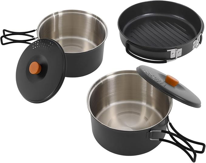 Camping Cookware Set, Camping Cooking Set,304 Stainless Steel Camping Pots &Frying Pan Set,Campfire