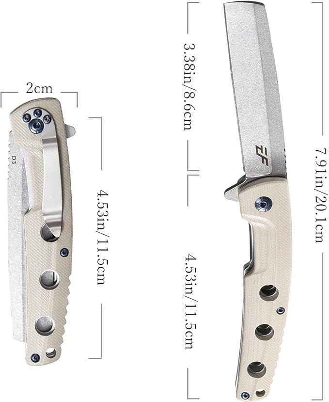 Eafengrow EF941 EDC Pocket Folding Knife D2 Steel Blade G10 Handle Pocket Clip with safety liner