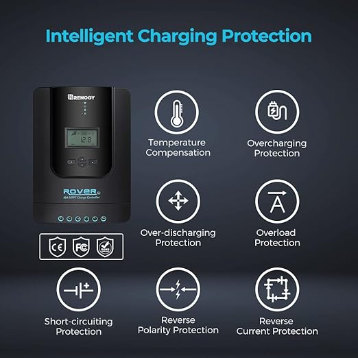 Renogy Solar Charge Controller Rover 40A 12V24V Auto Parameter DC Input MPPT Charge Controllers for