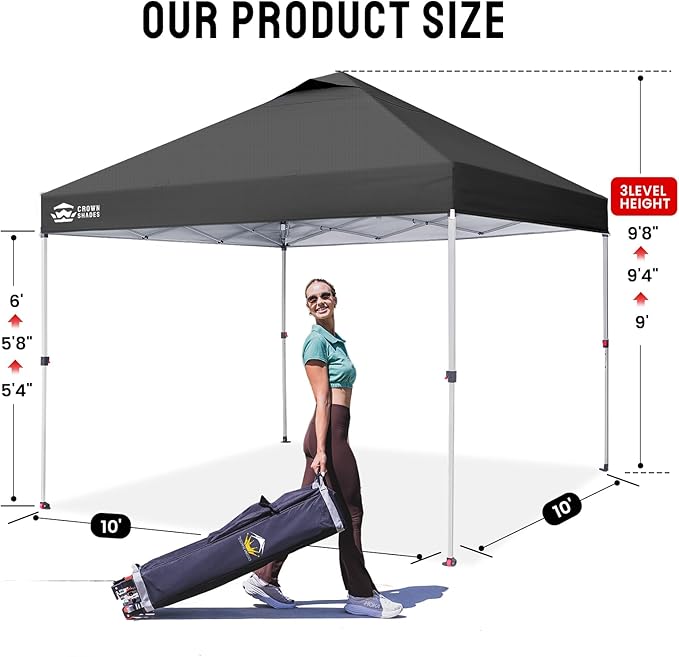 CROWN SHADES 10x10 Pop Up Canopy - Beach Tent with One Push Setup - Easy Outdoor Sun Shade Shelter