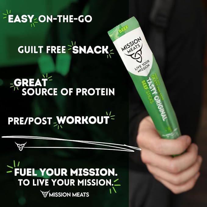 Mission Meats Beef Sticks – 100% Grass Fed & Pasture Raised, Zero Sugar, Gluten Free, Individually
