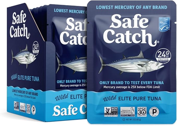 Safe Catch Elite Tuna Wild-Caught Lowest Mercury Tuna Fish Pouch Gluten-Free Keto Food Non-GMO