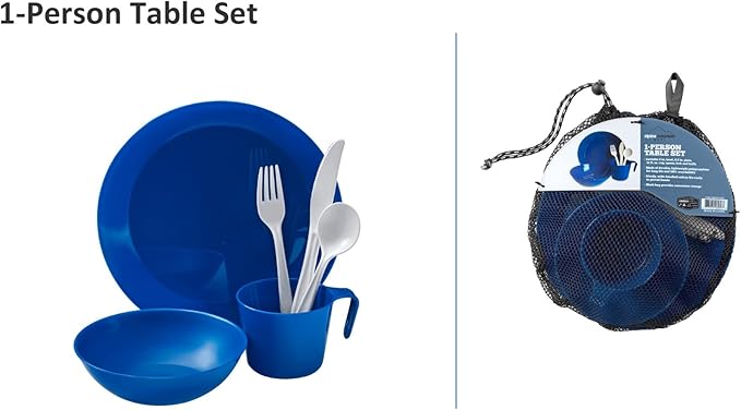 1-Person Camping Dish Table Set, Washable/Reusable Polypropylene Dinnerware Set for Camping and