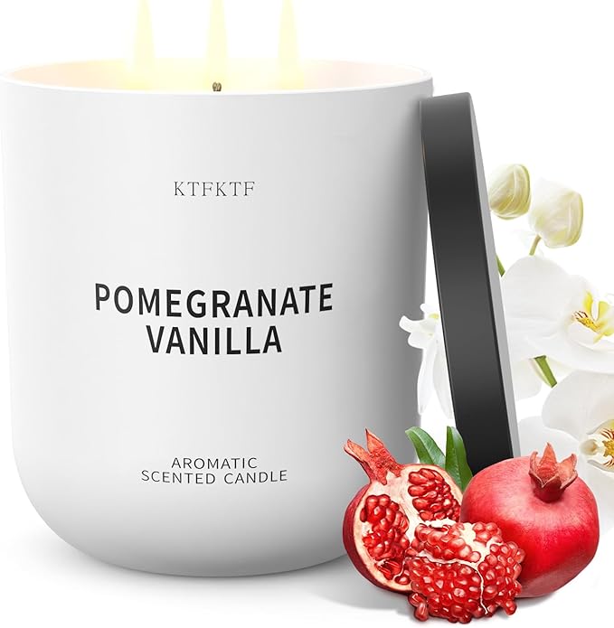 Pomegranate Vanilla Scented Candle for Home, 14.1oz 80H Long Lasting Aromatherapy Candles for