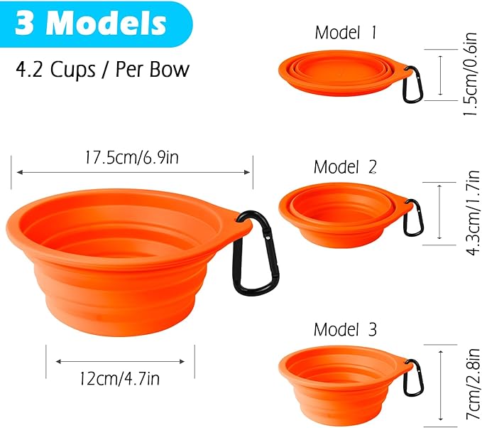 PetBonus 2-Pack Large Silicone Collapsible Dog Bowls, 34oz/1000ml BPA Free Portable Foldable Travel